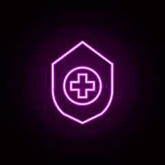 Shield medical neon icon. Elements of medical set. Simple icon for websites, web design, mobile app, info graphics