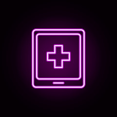 Tablet medical neon icon. Elements of medical set. Simple icon for websites, web design, mobile app, info graphics