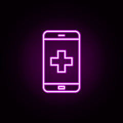 Smartphone medical neon icon. Elements of medical set. Simple icon for websites, web design, mobile app, info graphics