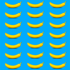 Illustration Set of ripe healthy bananas with bright yellow peel on blue background - Vector
