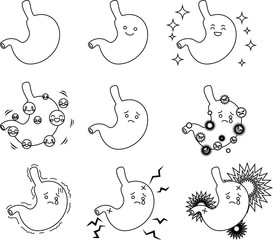 Illustration of a cute stomach outline set