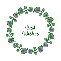 Vector illustration card best wishes for pattern purple flower frame