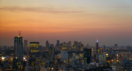 Fototapeta na wymiar Sunset over Tokyo with Shinjuku and Shibuya modern skyline
