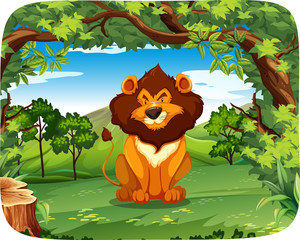 Obraz na płótnie Canvas Lion in wood scene