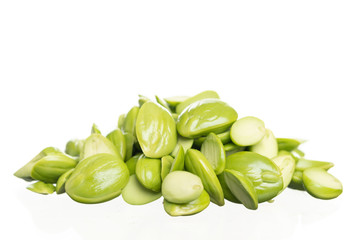 Parkia speciosa seeds or bitter bean isolated on white