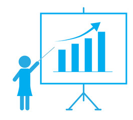 presentation icon on white background. flat style. Training icon for your web site design, logo, app, UI. woman presenting something on a board symbol. presentation sign.