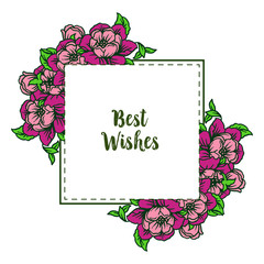 Vector illustration lettering best wishes for crowd purple wreath frame