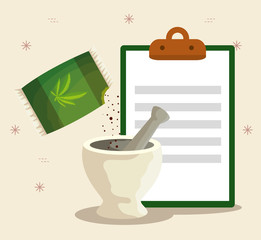 cannabis plant in the stone grinding crusher and check list