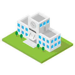 School Building Isometric Vector For 3D Map Element