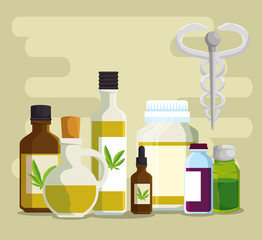 nature oil cannabis crystal bottles with medicine sign