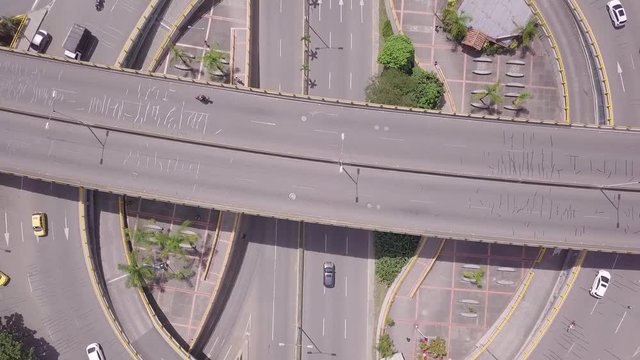 Beautiful aerial rising shot of roundabout in Medellin, Colombia