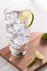 Clear lime drink with ice