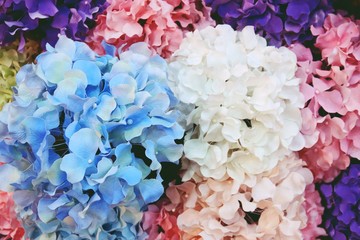 beautiful Background of artificial flowers Close up