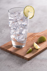 Clear lime drink with ice