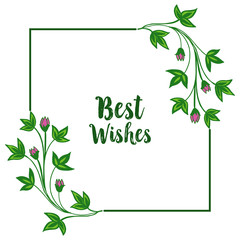 Vector illustration decor card best wishes with texture of green leafy floral frame