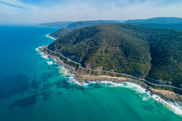 Fototapeta na wymiar Aerial view of the beautiful Great Ocean Road