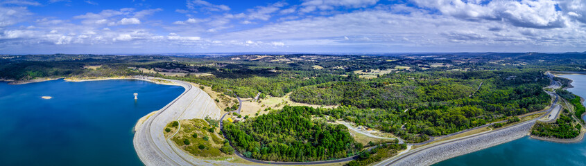 Fototapeta na wymiar Aerial panorama of Cardinia Reservoir and Park in Melbourne, Australia