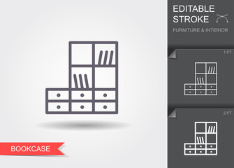 Bookcase. Line icon with editable stroke with shadow