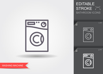 Washing machine. Line icon with editable stroke with shadow