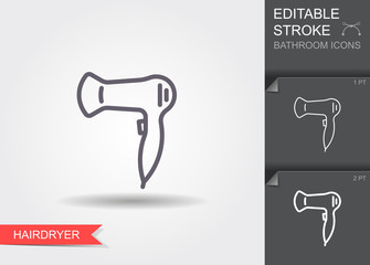 Hairdryer. Line icon with editable stroke with shadow