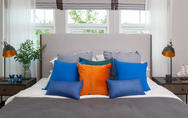 blue bedroom with pattern and texture of bedding