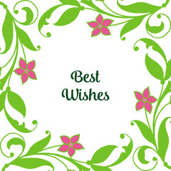 Vector illustration shape card best wishes with various art green leafy flower frames