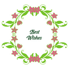 Vector illustration shape card best wishes with various art green leafy flower frames