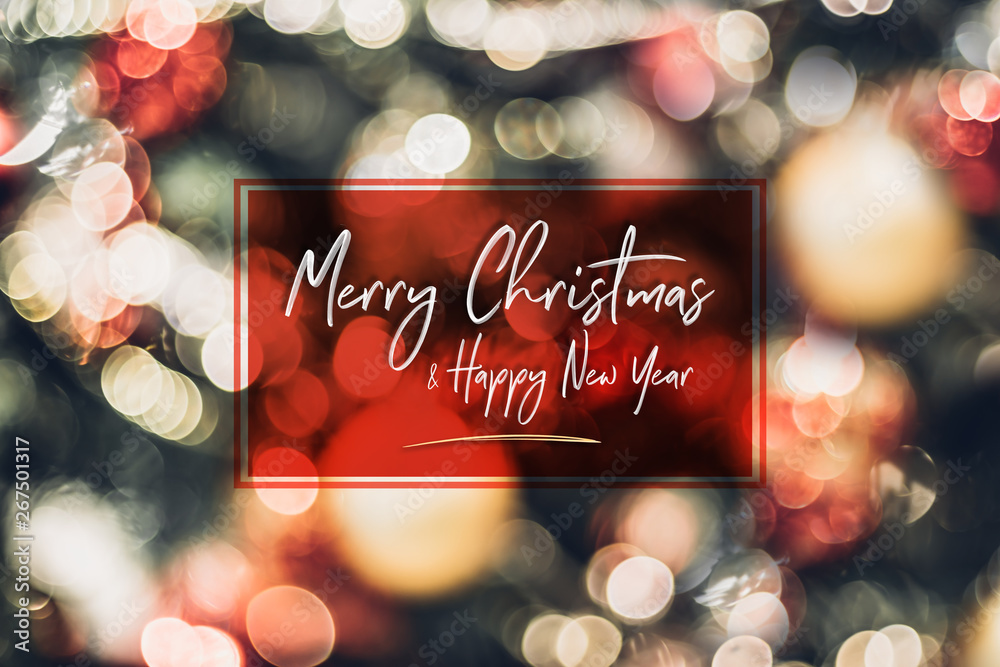 Poster abstract blur decoration ball and light string on christmas tree with bokeh light background.winter 