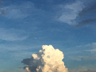 Beautiful cloud pattern on blue sky color shade with orange. Classic nature with oil painting.