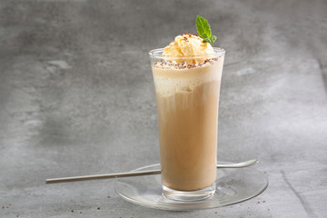 coffee affogato in a glass on a white background