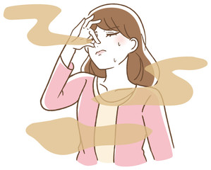 口臭くさい　女性　イラスト