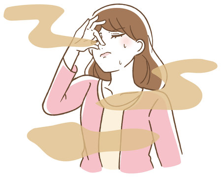 口臭くさい　女性　イラスト