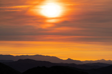 This is sunrise at Dante's Peak - you can see the dramatic sunrise and the effect the fires has on it