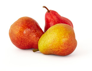 Dessert of ripe fragrant appetizing pink pears on a white background
