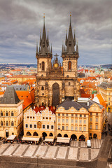 Fototapeta premium Prague's Tyn Church from above