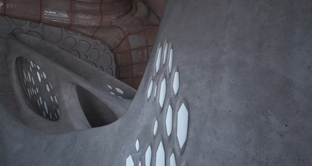 Obraz premium Empty smooth abstract room interior of sheets rusted metal . Architectural background. 3D illustration and rendering