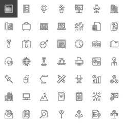 Fototapeta na wymiar Office and corporate business line icons set. linear style symbols collection, outline signs pack. vector graphics. Set includes icons as Calendar page, Idea lamp, Presentation board, Team Management 