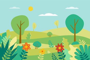 Fototapeta na wymiar Spring landscape Vector illustration in flat style