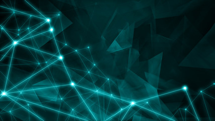 Digital technology chaos, tech abstract background, many transparent triangles template, dynamic illusion