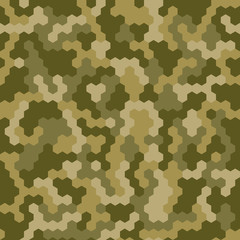 Repeating digital hex camo military texture background. Abstract modern fabric textile ornament. Vector illustration.
