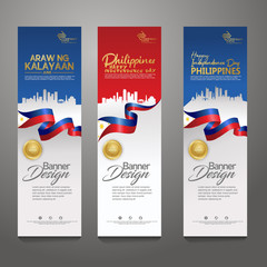 Set vertical banner design template. Happy Independence Day Philippines modern background