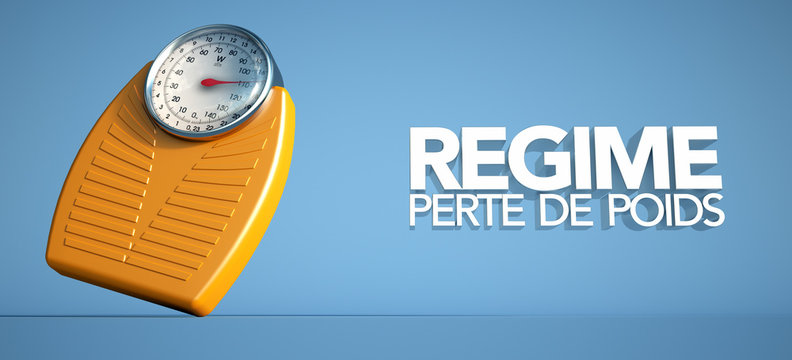 3D rendering of a weight scale the words weight loss diet in French