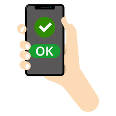 キャッシュレス決済：スマホ キャッシュレス 決済 チェックマーク cashless payment OK