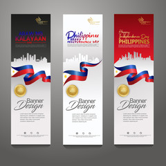 Set vertical banner design template. Happy Independence Day Philippines modern background