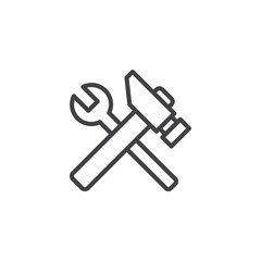 Spanner and hammer line icon. linear style sign for mobile concept and web design. Repair service outline vector icon. Symbol, logo illustration. Pixel perfect vector graphics