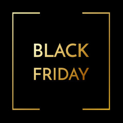Black friday sale banner. Black Friday Sale Poster with gold frame and text on Dark Background. Shop now.
