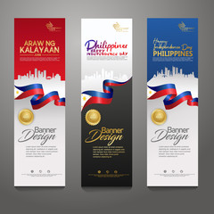 Set vertical banner design template. Happy Independence Day Philippines modern background