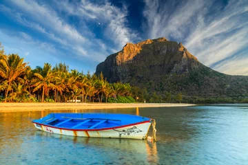 Fototapeten Fishing boat near the shore of the tropical island. Mauritius. © Anton Petrus
