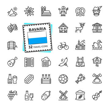 Bavaria, Bavarian, Bayern - minimal thin line web icon set.  Outline icons collection. World Travel tourism. Simple vector illustration.