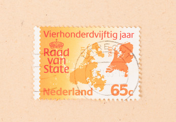 THE NETHERLANDS 1981: A stamp printed in the Netherlands shows a map of the Netherlands, circa 1981